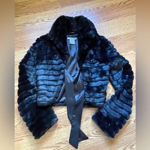 CHARLOTTE RUSSE Faux Fur Front Tie Cropped Coat Size Small Y2K